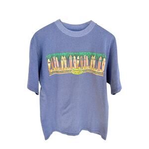 Hawaiian Island Surfboard Graphic T Shirt Mens Large Blue Vintage Style Tee